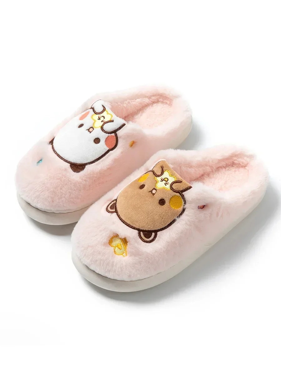 New Kawaii Panda Dudu And Bubu Katon Cute Plush Cotton Slippers Men\'s And Women\'s Winter Couple Furry Winter Home Cotton Drag