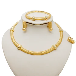 Minimalist Dubai Style Gold Color Earring Sets Necklace Earring Bracelet Rings Sets For Women To Wear As A Banquet Gift