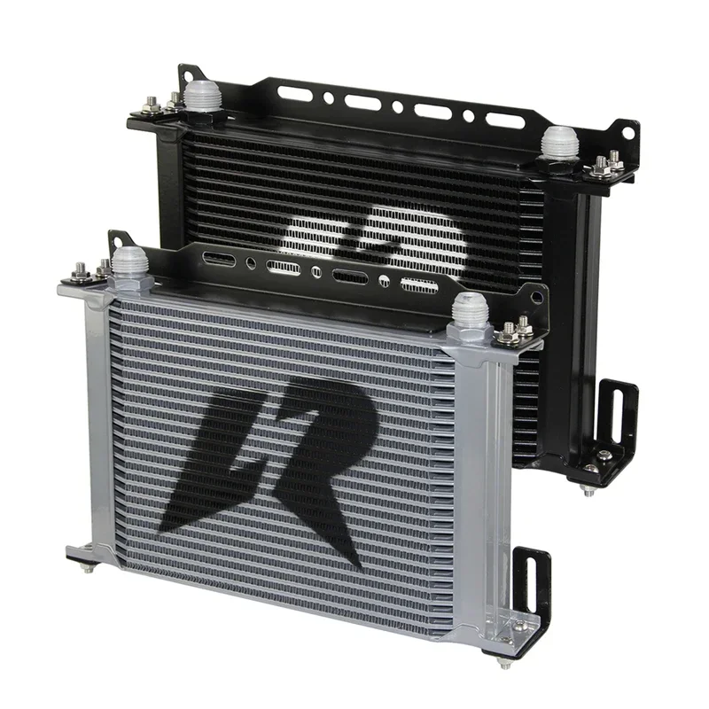 Universal LR AN10 25 Row Oil Cooler Engine Transmission Mocla Style 248mm W/Mounting Bracket Kit Black/Silver