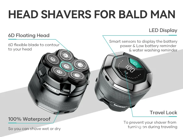 Rasoir Tondeuse 6D étanche Pour Tête Et Barbe - Rechargeable Avec LED - Marque Kensen Neuf