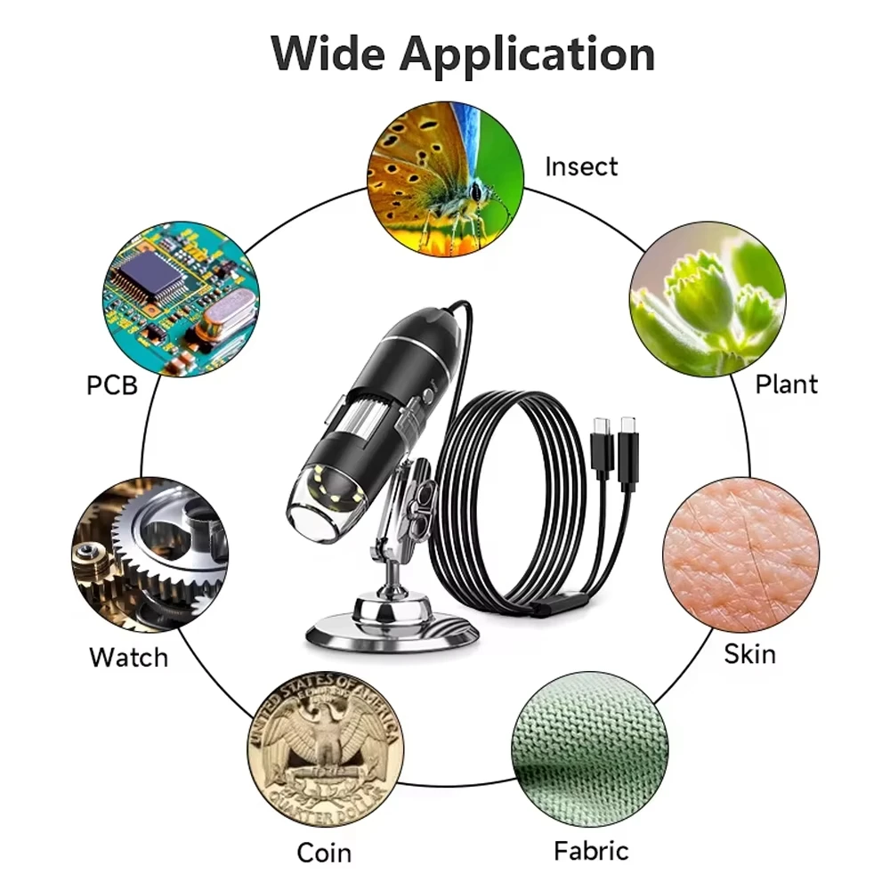 Microscopio portatile USB per riparazione telefono elettronico Microscopio digitale 3 IN 1 Fotocamera Lente d'ingrandimento LED 1600X Tipo C