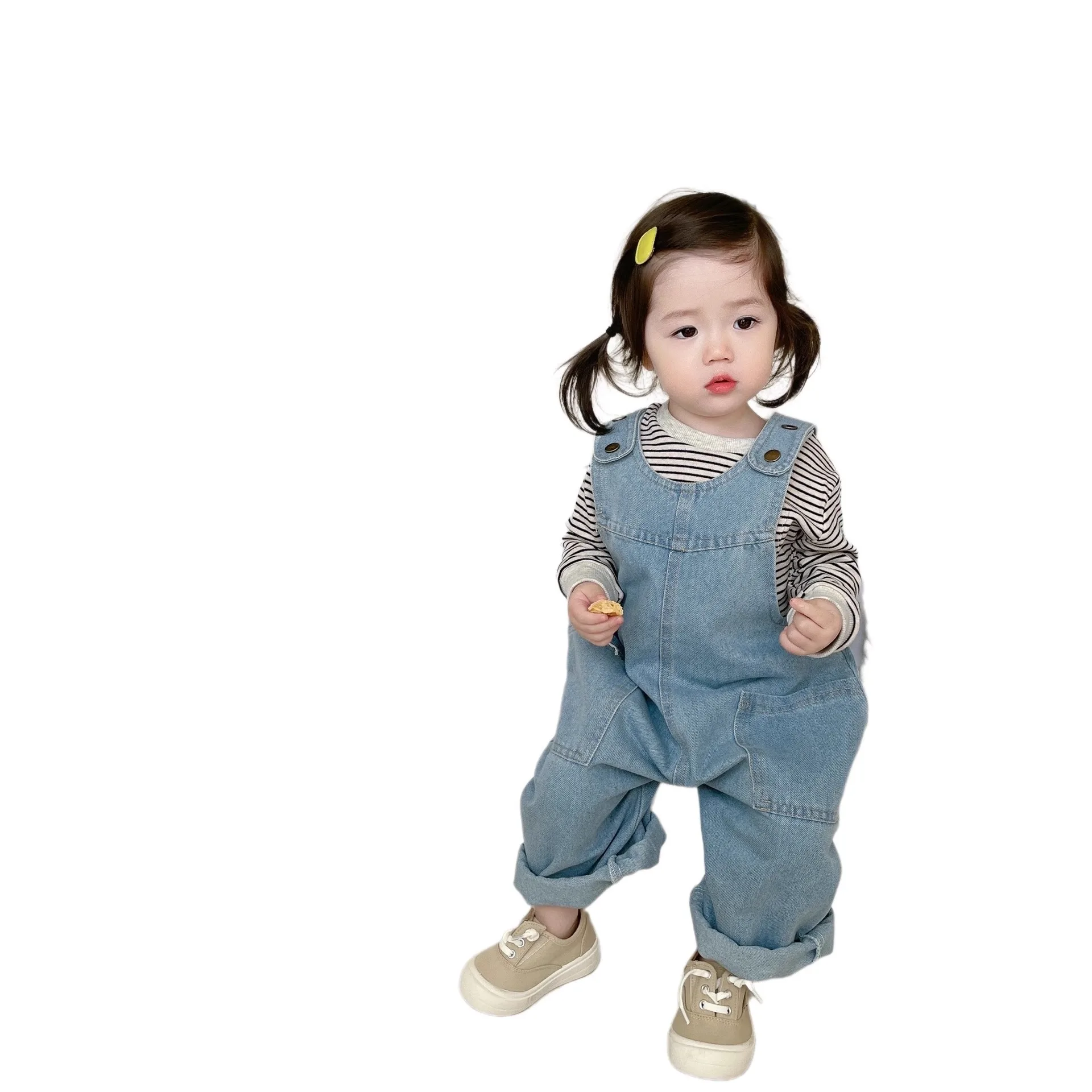 Childrens Overalls Spring and Autumn Product 2025 Denim Baby Casual Versatile Fashionable Loose Pants
