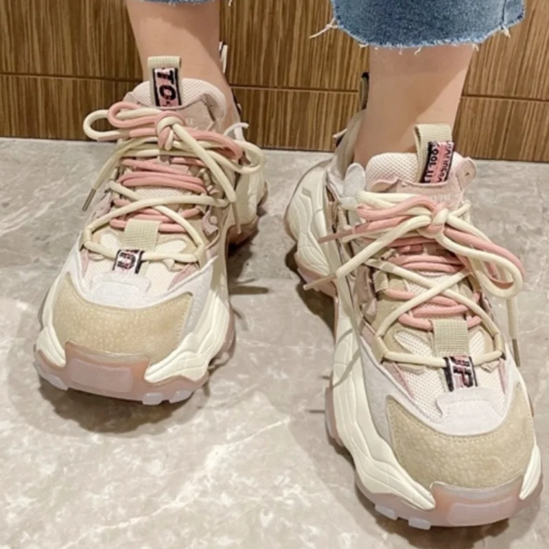 New Women Colored Matsutake Thick Sole Dad Shoes Mesh Breathable Casual Elevated Sports Shoes