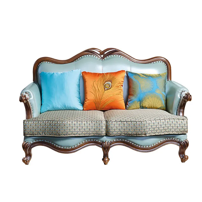 Fully equipped American sofa, living room combination light luxury solid wood simple leather art leather cloth