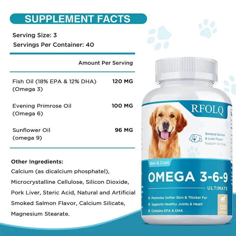 Omega 3 Fish Oil for Dogs - Relieves Itchy and Dry Skin, Reduces Hair Loss, Promotes Shinier and Smoother Hair