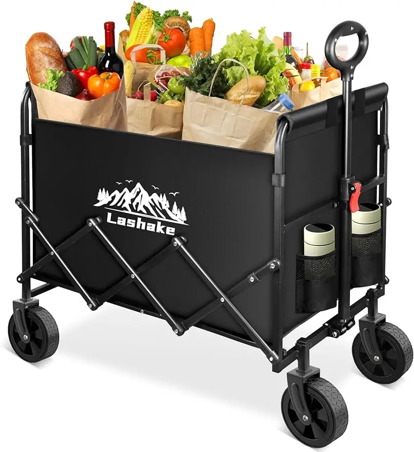 Collapsible Foldable Wagon Large Capacity Heavy Duty Cart with Wheels Foldable Folding Wagon Cart Portable Utility