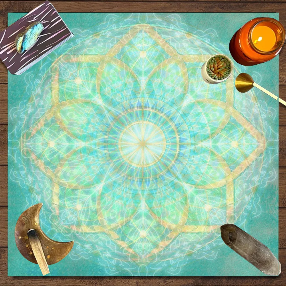 50/75/110/137cm Tarot Tablecloth Green Mandala Pattern Polyester Square Tablecloth Ideal For Room Home Decoration Party Games