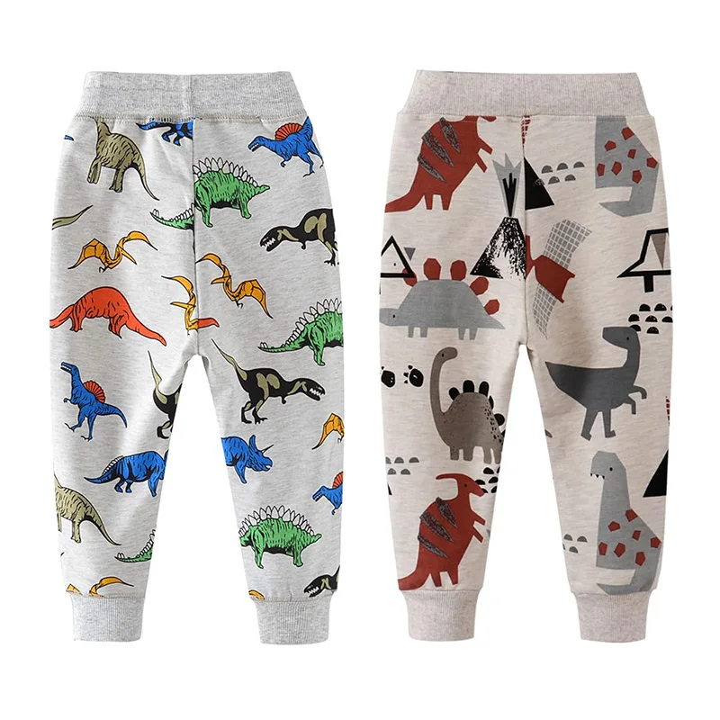 Little Hand Boys Cartoon Print Dinosaur Pattern Cotton Pants Drawstring Elastic Sweatpants Casual Long Trousers for 2T-7T