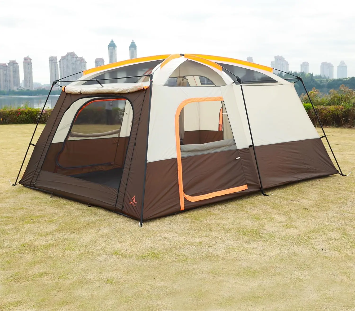 KTT Extra Large Tent 10-12-14 Person(Style-B),Family Cabin Tents,2 Rooms,3 Doors and 3 Windows with Mesh,Straight Wall,Waterproo