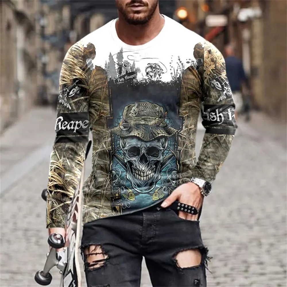 Wild Animal Hunting 3d Print Summer Men\'s Round Neck T-shirt Casual Long Sleeve Oversized T Shirt Fashion Pullover Men Clothing