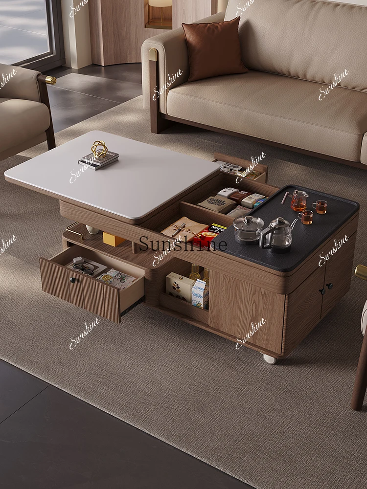 

Solid wood kung fu tea table tea integrated living room household small apartment modern simple new Chinese mobile slateP