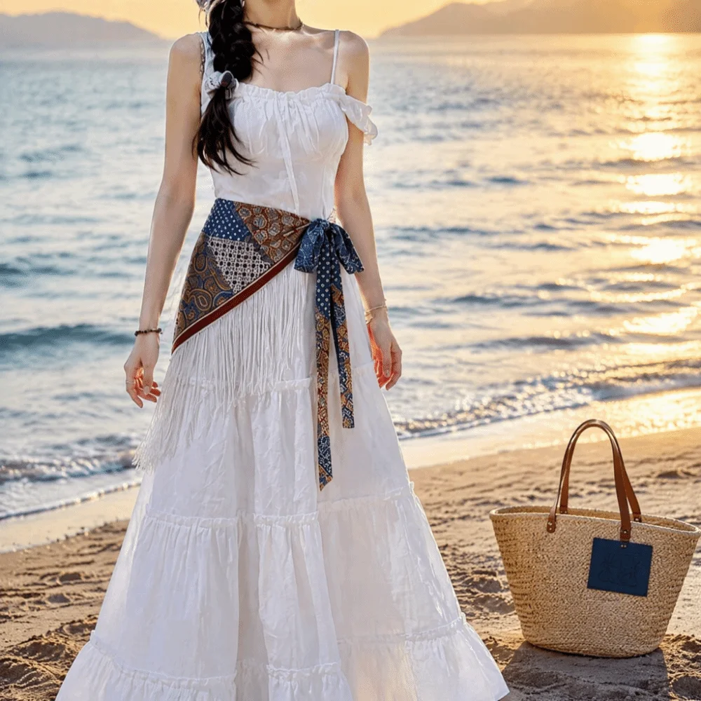 Fashion Tassels Fringe Waist Belt Exquisite Embroidery Triangle Waistband Retro Ethnic Dance Hip Scarf Dress Jeans Decor
