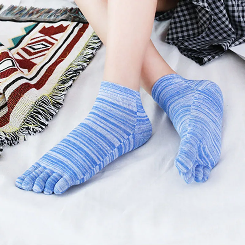 5 Pairs Women's Casual Colorful Cotton Five Finger Socks Short Tube Striped Japanese Style Fashion & Trendy Socks Harajuku