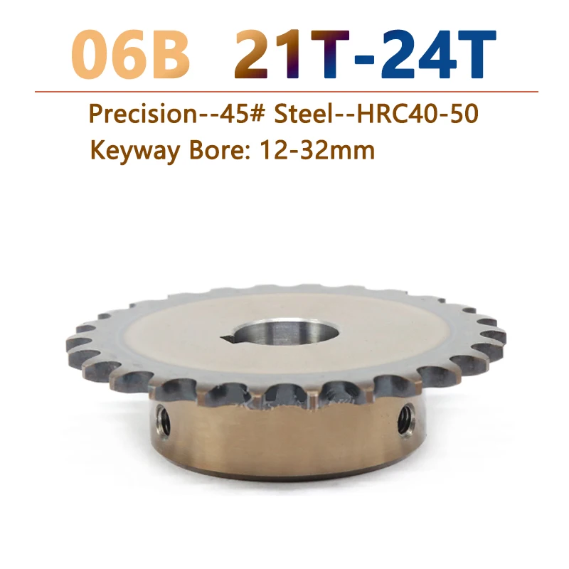 

1pc 21-24T 06B Precision Industrial Drive Sprocket Wheel 21 22 23 24 Teeth 45# Steel Chain Gear Bore 12 14 15 16 17 18 19-32mm