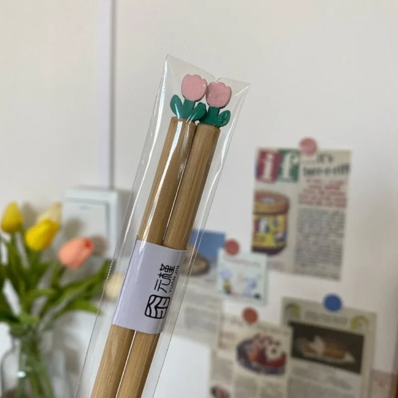 

1Pair Ins Wind Lovely Tulip Chopsticks Practical Bamboo Chopsticks Couple Family Banquet Meal Chopsticks