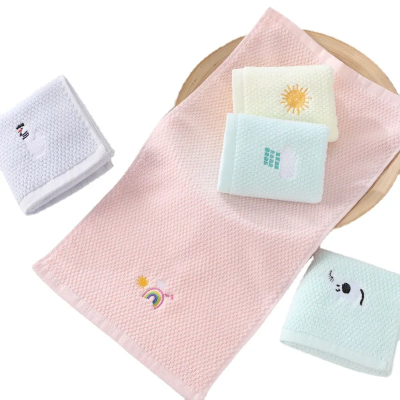 1PC Children Towels Baby Face Towel Soft Embroidered Weather Cotton Bath Towels for Newborn Kids Handkerchief Shower Washcloth