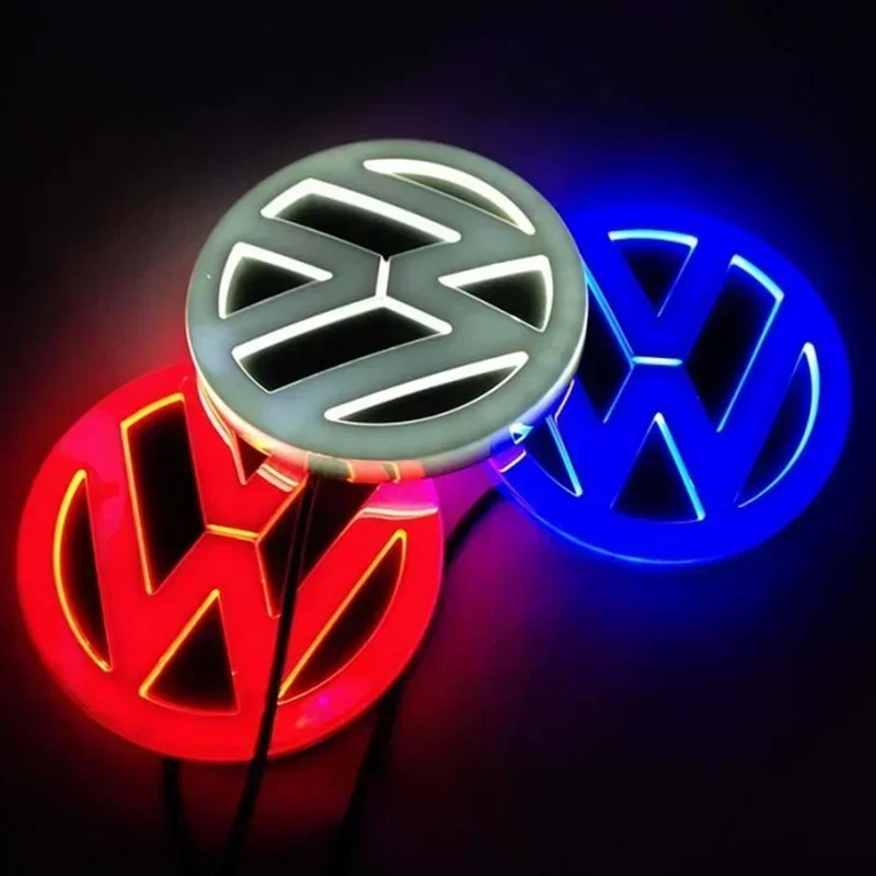 LED 자동차 전면 후면 엠블럼 배지 스티커, VW 폴로 골프 제타 비틀 CC 티구안 투란 파사트 MK7 MK5 B5 B6 액세서리, 11cm