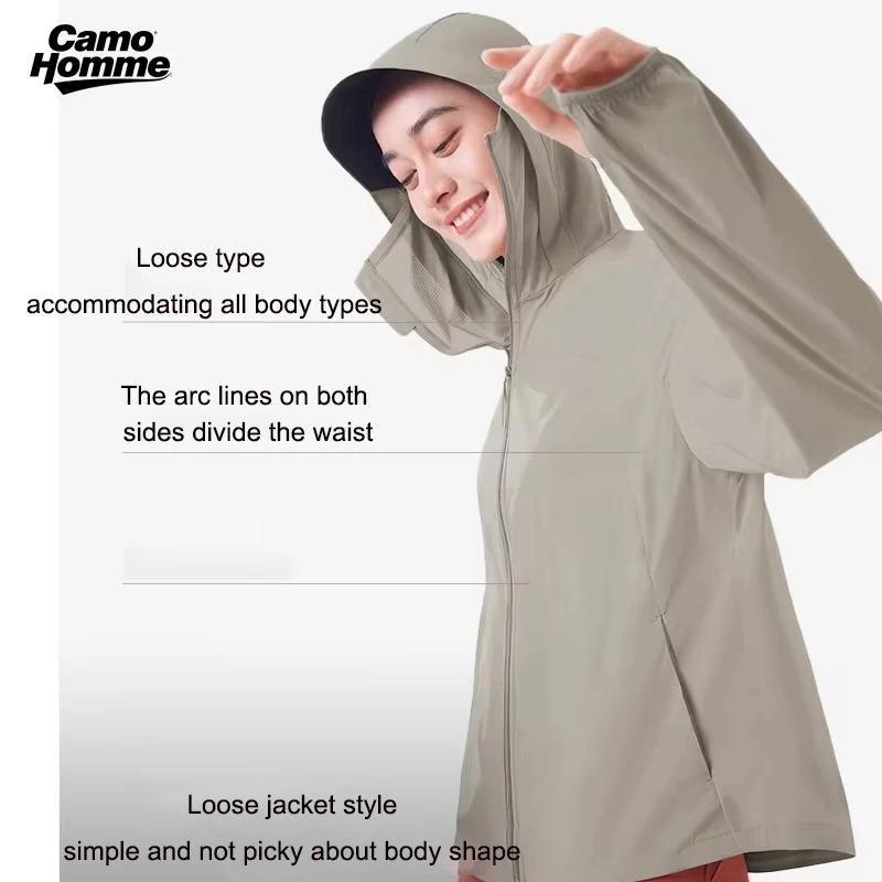 ฤดูร้อนป้องกันรังสียูวีเสื้อผ้าผ้าไหมน้ําแข็งครีมกันแดดแจ็คเก็ตระบายอากาศกลางแจ้ง Upf 50 + ครีมกันแดดผิวแห้งเร็วแสงและบางเสื้อผ้า