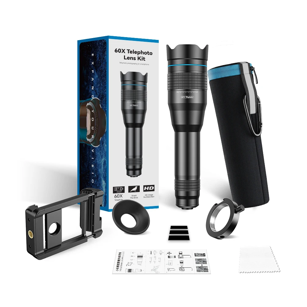 

60X Zoom Phone Telescope for iPhone Samsung Android - APEXEL Telephoto Monocular Lens with Universal Clip, for Camping Hunting