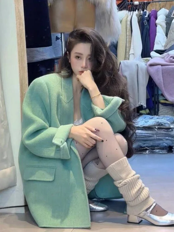 

plus Size een Woolen Suit Jaet Women's Loose Korean Sle Winter Coat Big 300 Pou Faionable Commute Polyester