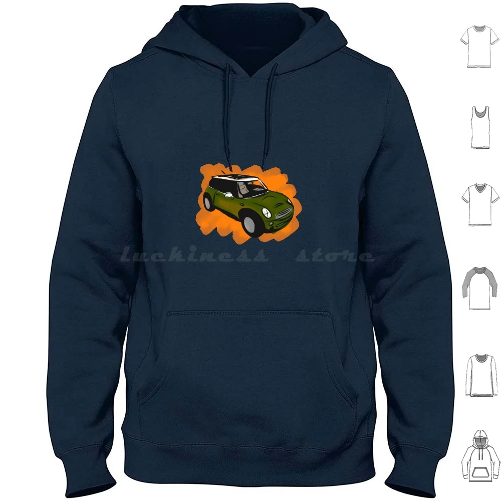 Mini Cooper British Racing Green And Orange Watercolor Painting Car R53 Let Motor Hoodie cotton Long Sleeve Mini