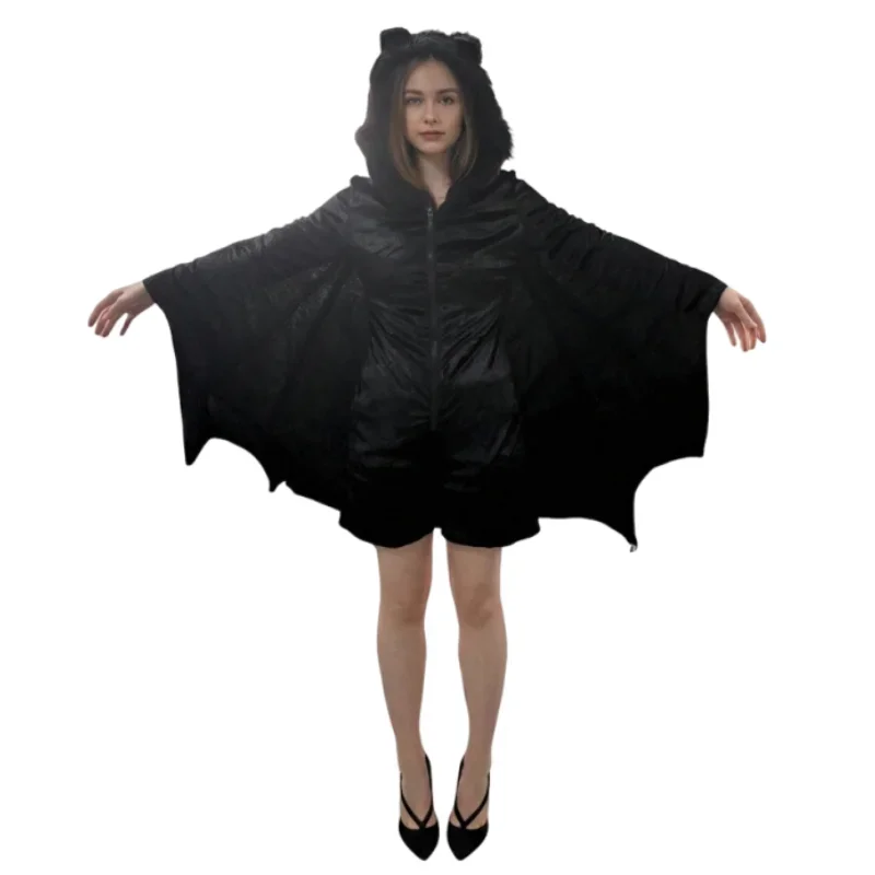 Adult Couple Black Bat Jumpsuit Costume With Hood for Men Women Halloween Party Cosplay Outfit Carnival Fancy Dress Up view 3