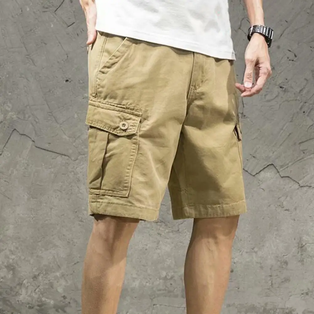 Men Cargo Shorts Joggers Shorts Work Casual Pants Male Multi Pockets Buttons Loose Wide Leg Knee Length Summer Shorts