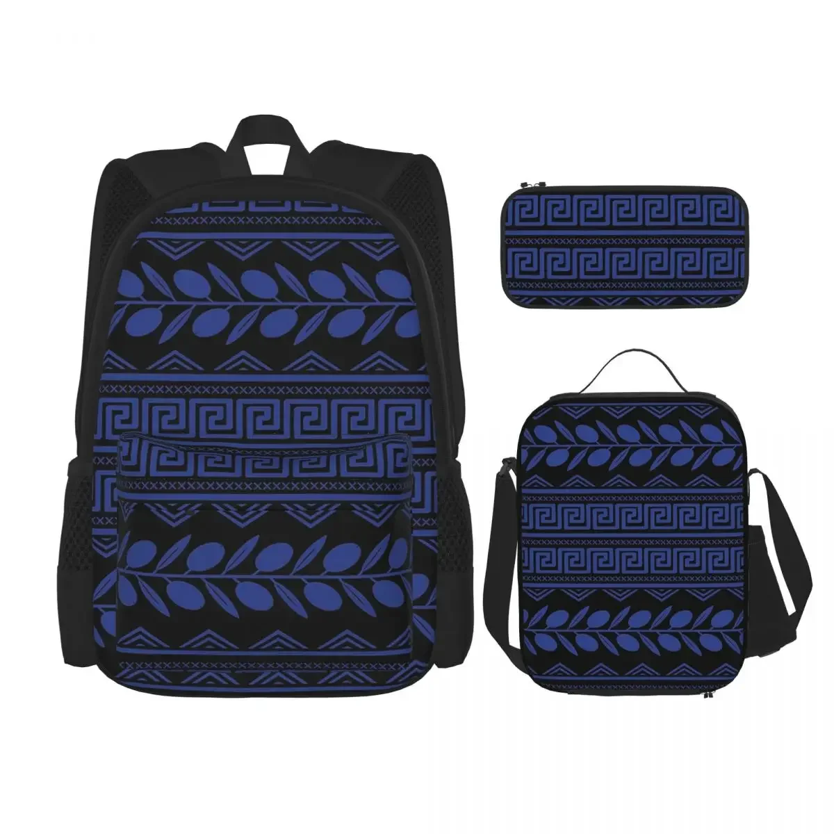 

Greek Key And Olive Branches Stamatia Collection Backpacks Bookbag School Bags Rucksack Lunch Bag Pen Bag Three-Piece Set
