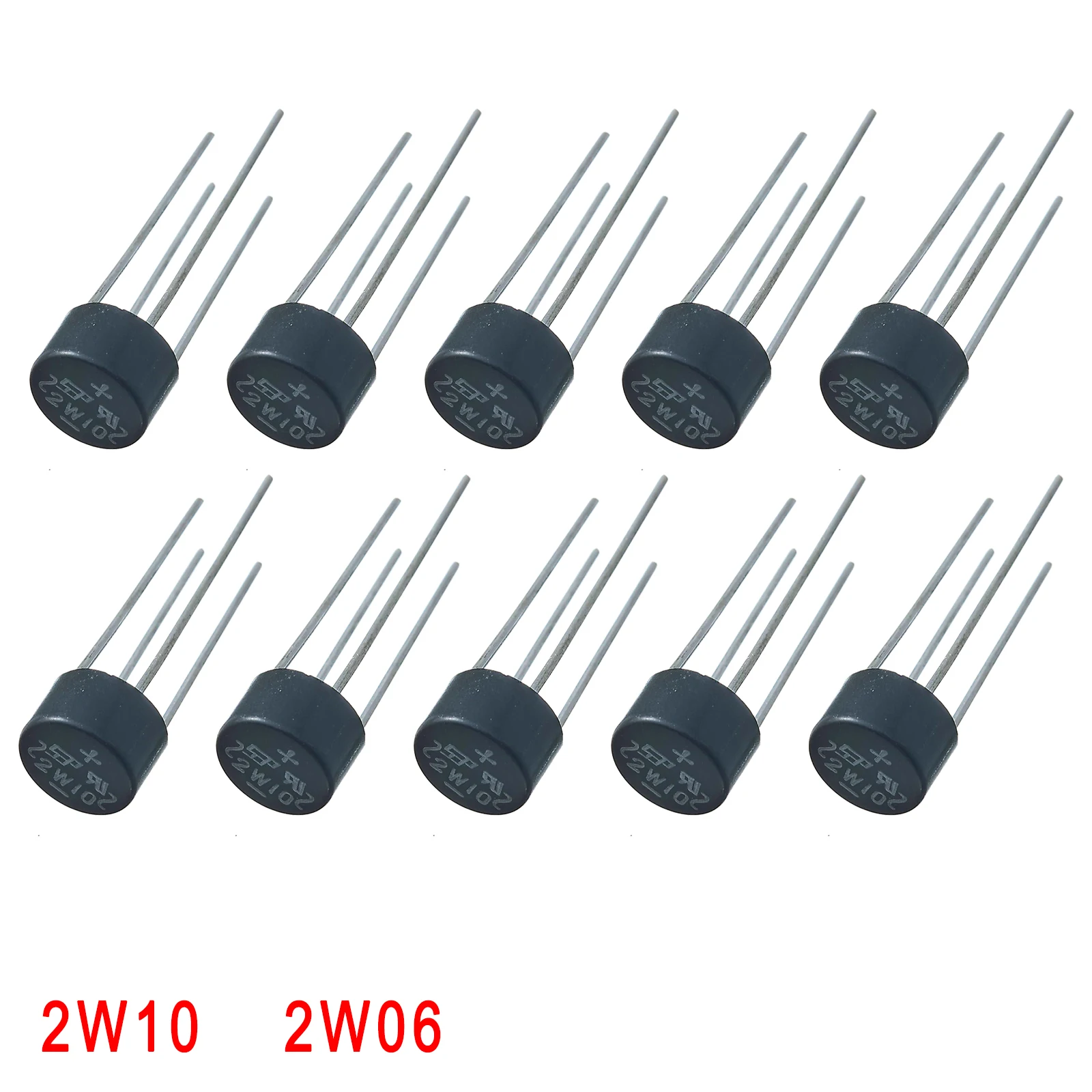 10pcs 2W10 Rectifier Bridge Stack Single-Phase Round Bridge Diode 2W06 2A 1000V