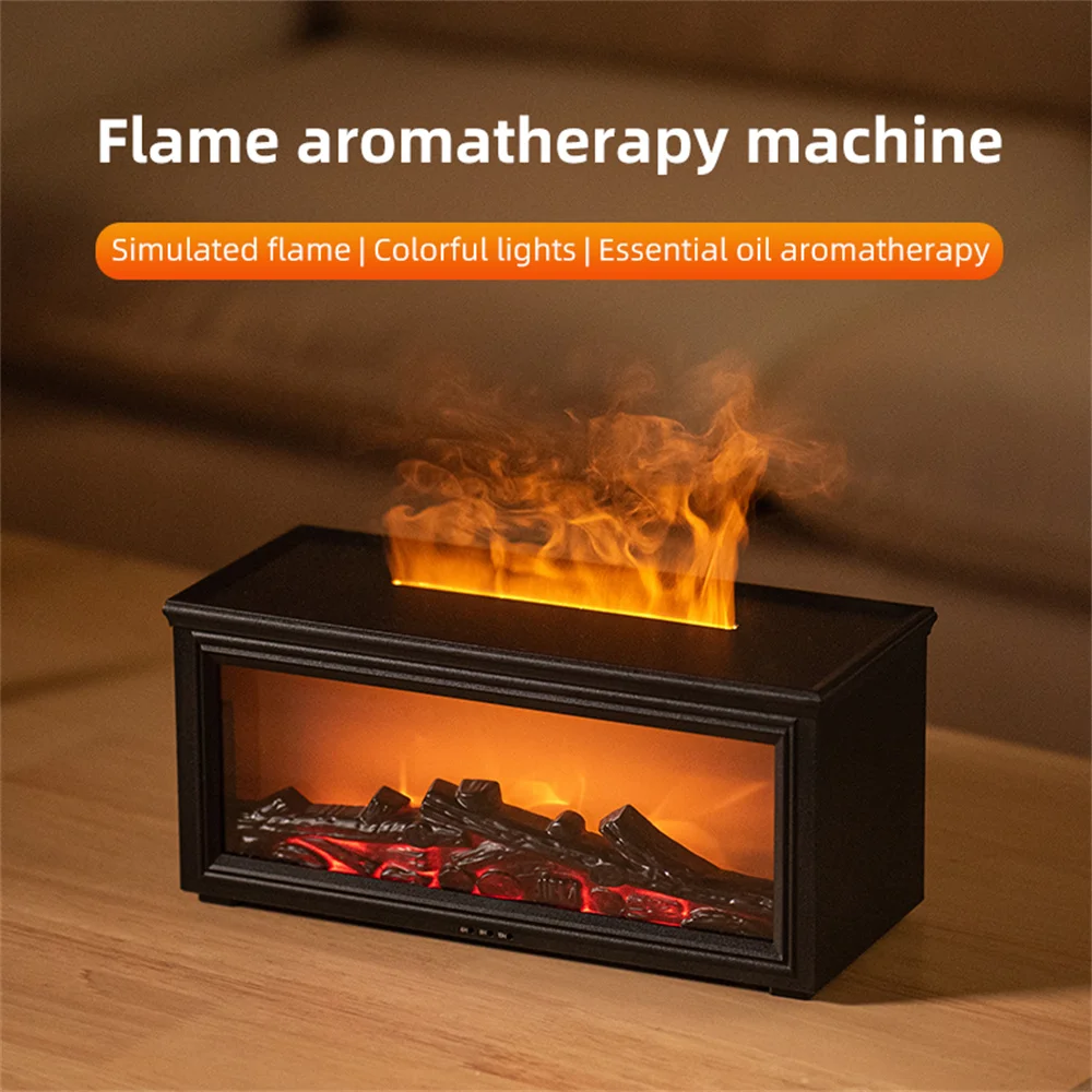 Retro Fireplace Silent Aroma Diffuser 3D Simulated Fireplace Flame Humidifier Home Desktop Humidifier