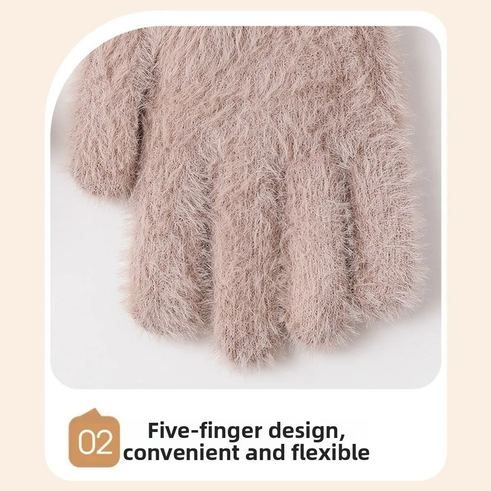 

Милые утолщенные меховые перчатки, морозостойкие однотонные варежки на все пальцы, теплые ветрозащитные перчатки с пятью пальцами, осень-зима