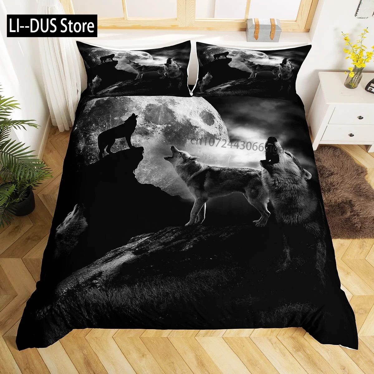 

Wolf Printed Bedding Set Twin Size for Kids Boys Bedroom,Misty Bed Duvet Cover Set, Comforter Cover Wild Animals Decor 3 Pieces
