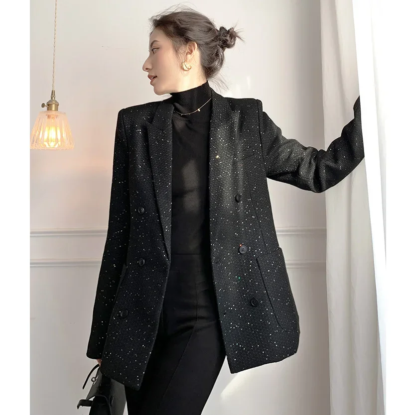 Chaqueta de traje de moda coreana para mujer, Blazer negro para oficina, chaquetas de negocios, ropa femenina, otoño e invierno, 2024