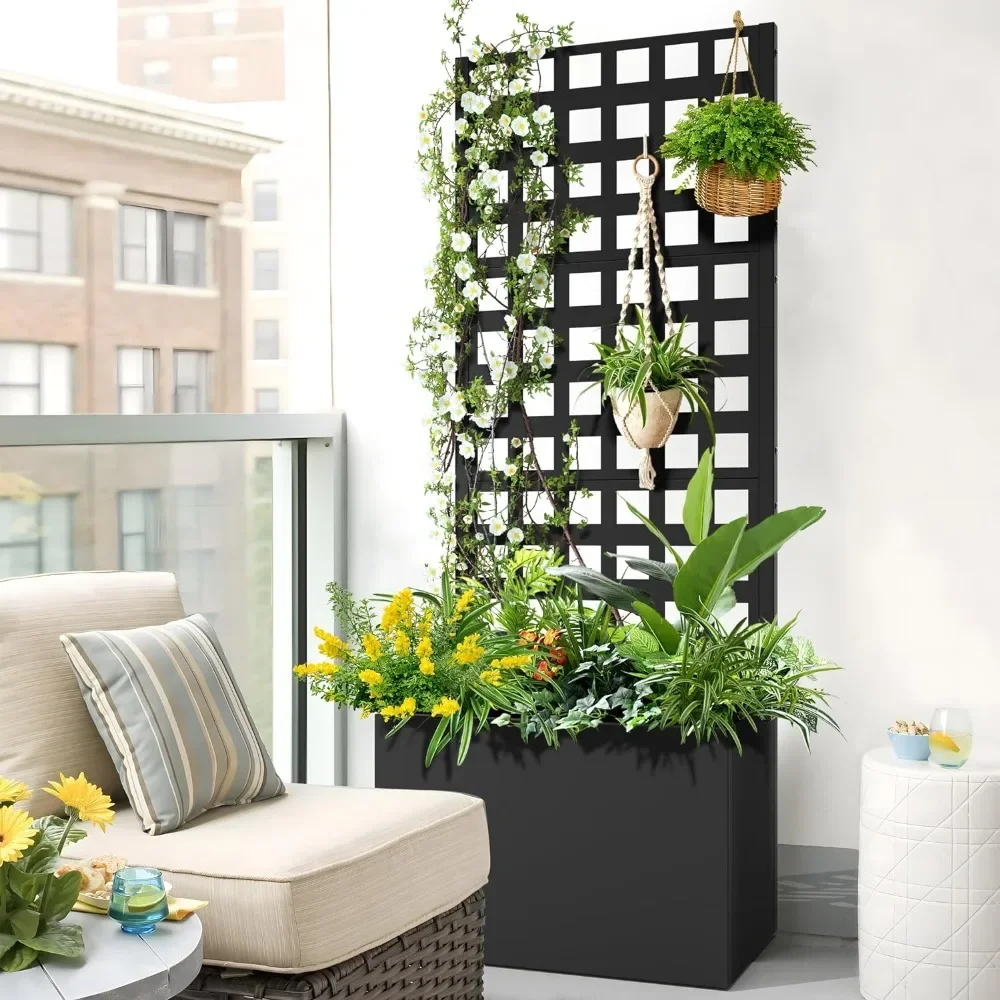 

Metal Planter Box with Trellis,Trellis with Planter Box & Privacy Screen,Raised Garden Bed with Drainage Holes (23.6" L x 63" H)