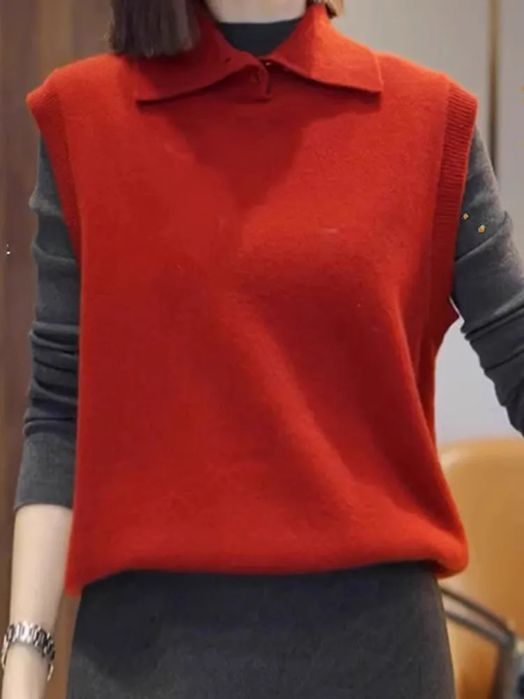 

Comfortable Woolen Knitted Sweater Casual Sle Svel Tank Top Women's Loose Fit Overhead Vest Multiwear Faionable