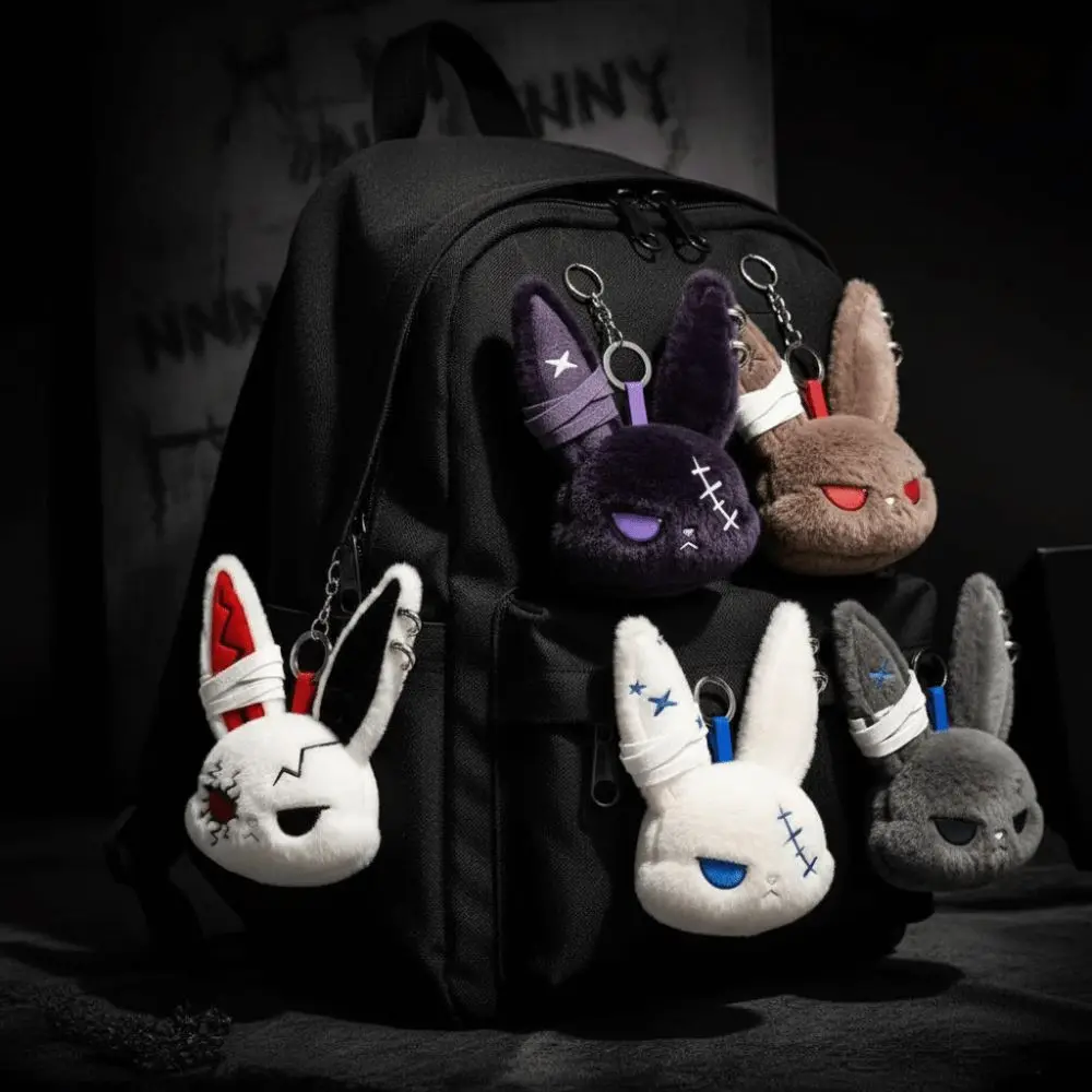 Cute Dark Bunny Doll Embroidered Cute Design Bunny Keychain Skin Friendly Gothic Style Rabbit Pendant Backpack Pendant