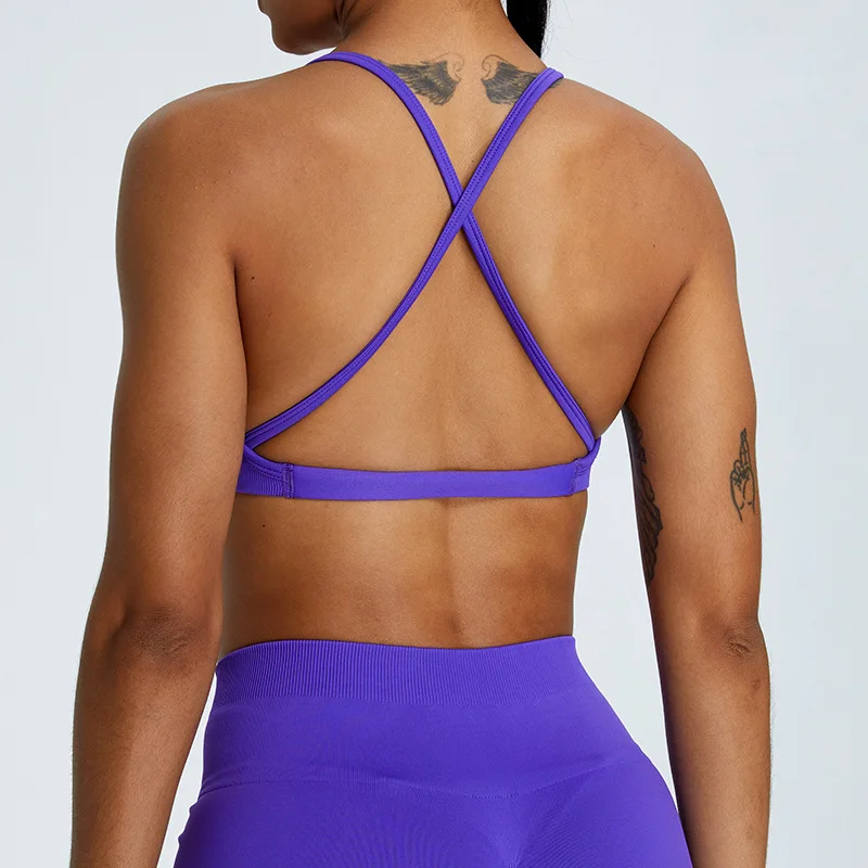 Women Sexy Cross Strap Seamless Fitness Yoga Tops Running Gym Yoga Vest Push Up Workout Sports Underwear Breathability Yoga Bra