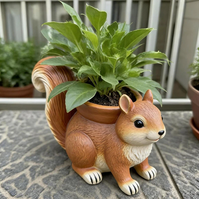Squirrel Resin Flower Pot Ornament Animal Figurine Home Balcony Courtyard Decor Craft Decoration