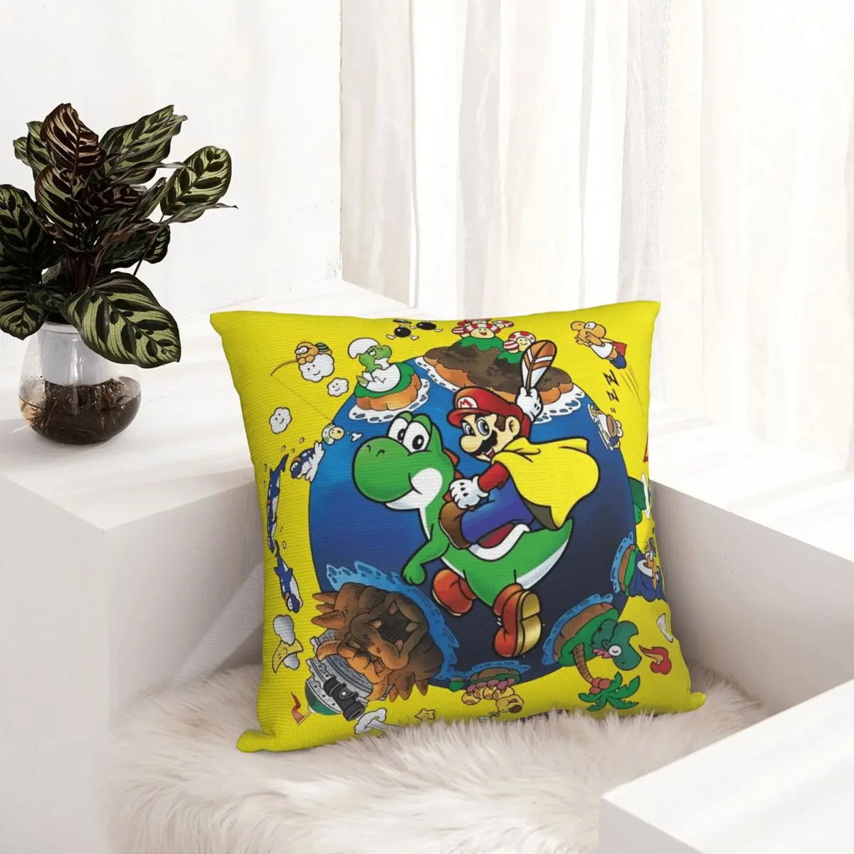 سوبر ماريوس وورلد (1990) أكياسها غطاء وسادة فائق رهيبة انغلق ديكور وسادة للسيارة 45x45 سنتيمتر #4