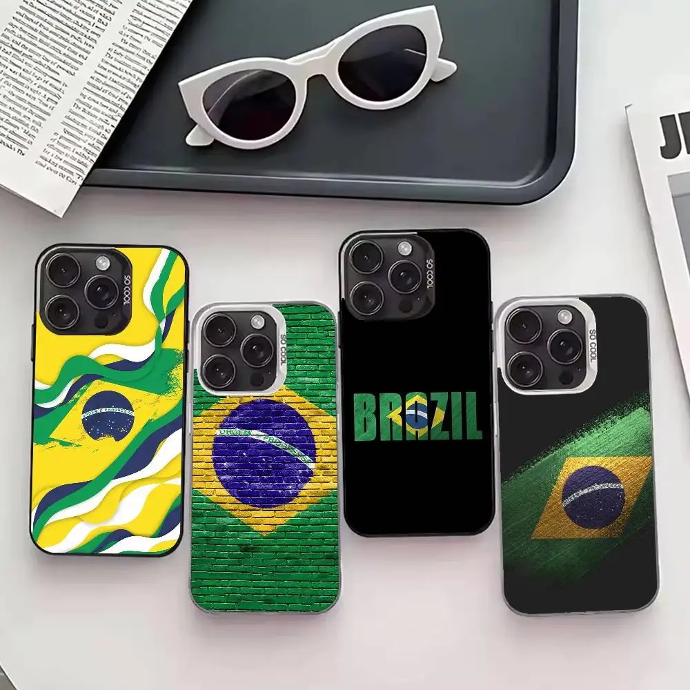 B-Brasil B-Brasil Bandeira Brasileira Capa de telefone para iPhone 17,16,15,14,13,12,11 Plus, Pro Max, XS, capa de telefone prateada colorida