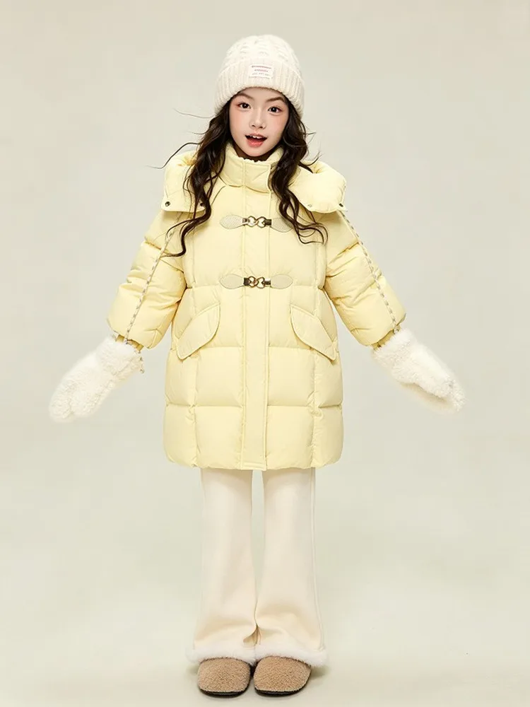 Mädchen Winter Daunenjacke 90% Weiße Entendaunen Mittellange Kapuzenparka Kinder Mädchen Warme Oberbekleidung Winddichter Kindermantel 5-14 Jahre – Detail 16