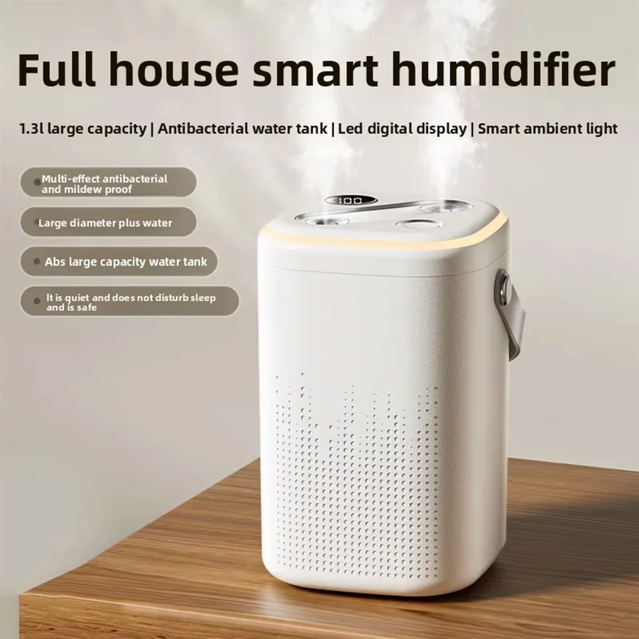 1.3L Large Capacity Dual Spray Desktop Humidifier with 4000mah Battery App Control Mist Maker for Home Use Portable Atmosphere