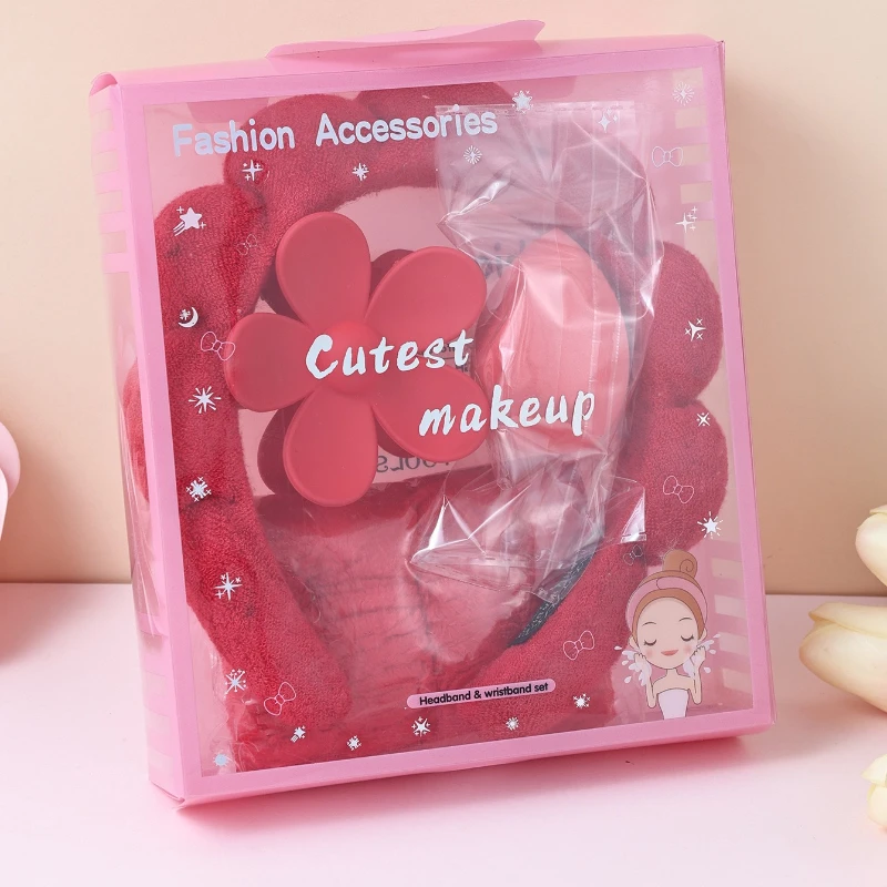 5pcs/set Headband Wristbands for Girls Flower Hair Clip,Toiletries Set with Delicate Box for Gifts or Daily Bathing,Face Washing view 5