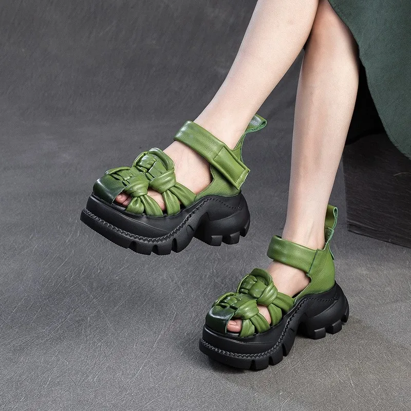 

CKTINOO 2026 Summer New Genuine Leather Platform Sandals Comfortable Weaving Breathable Retro Women's Shoes