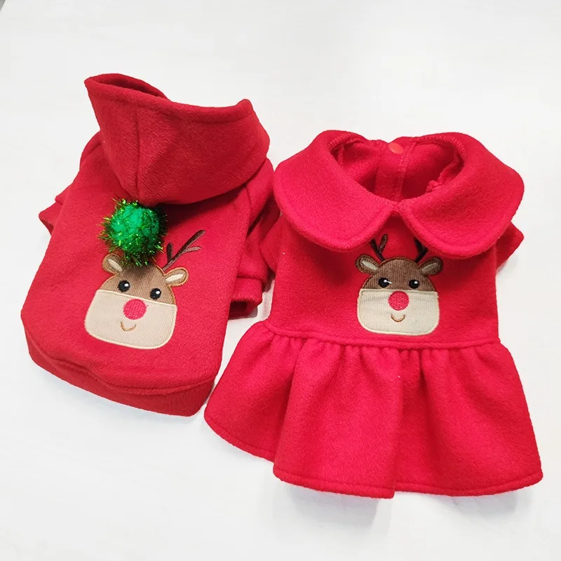 

Pet Christmas Elk Couple Dress Puppy Winter Clothes Warm Cat Teddy Hoodie Small Dog Christmas Dress Solid Color Dog Clothes