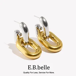 E.B.belle Gold Plated Basic Hollow Chain Stud Earring High Quality Stainless Steel Waterproof Party Fashion Women Chic Jewelry
