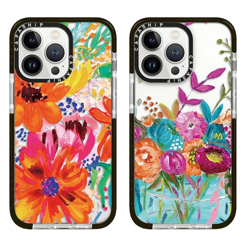 Colour Oil Painting Flowers Case For iPhone 15 14 13 12 11 Pro X XS XR Max 7 8 Plus SE 2020 2022 Soft TPU Shockproof Back Cover