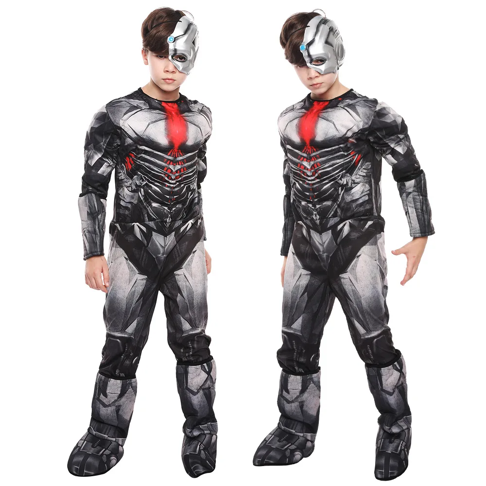 Superhero Victor Stone Cyborg Jumpsuit Catsuit Cosplay Costumes Halloween Boys Girls Unisex Bodysuit Children Gift