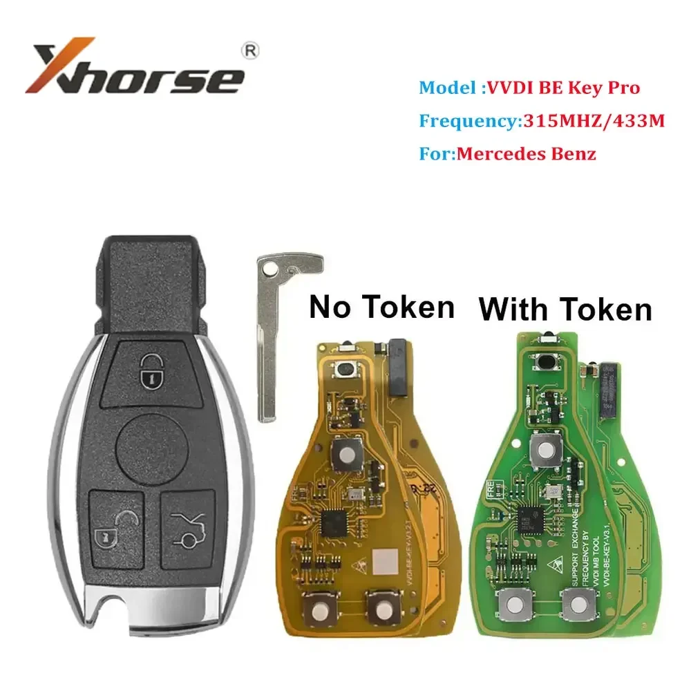 Xhorse VVDI BE Key Pro 3/4 Button Remote Car Key for Mercedes Benz V3.2 PCB Remote Key Chip Improved Version Smart 315MHz/433MHz