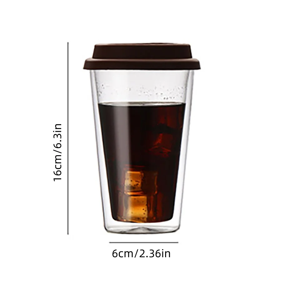 أكواب قهوة زجاجية مزدوجة الجدران مع أغطية سيليكون 350 مل/12 أونصة أكواب قهوة زجاجية قابلة لإعادة الاستخدام معزولة كوب أدوات للشرب الساخن/البارد #2